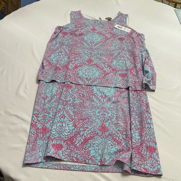 NWT Chico’s Ellie Blue Pink Knee Length Dress Size 2 US Medium Large New - Picture 1 of 5